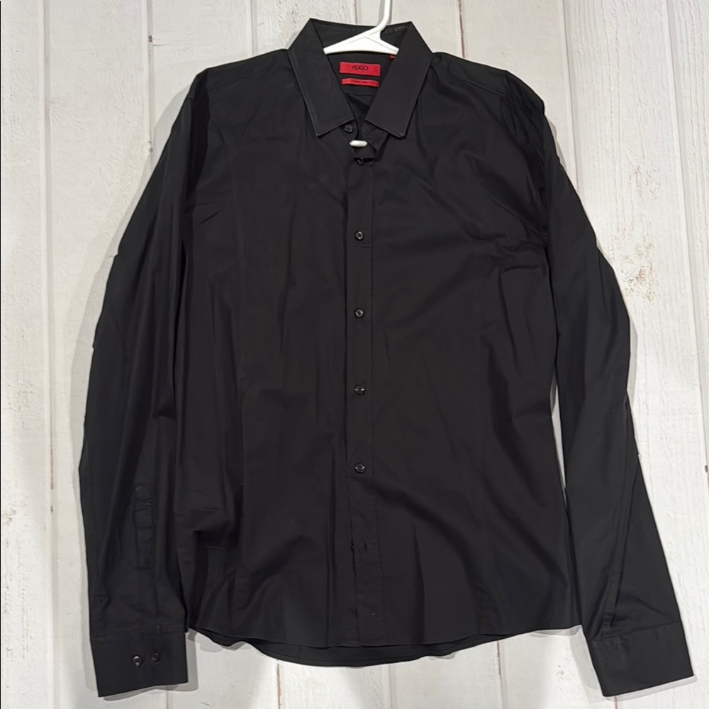 HUGO Men's Black Slim Fit Dress Shirt